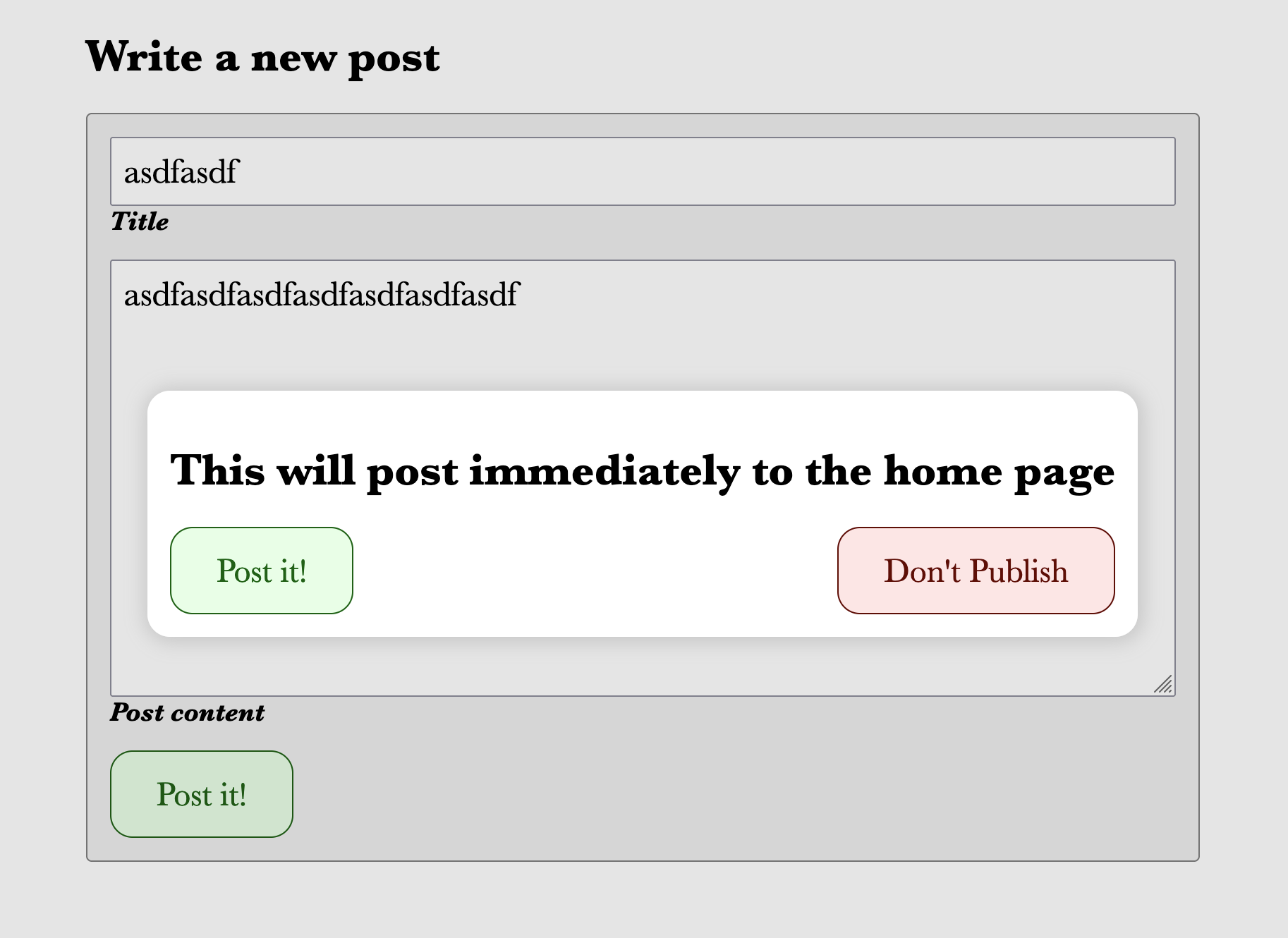 Screenshot showing the our styling of a dialog element