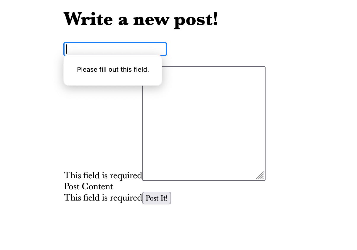 screenshot of the form working, but unstyled