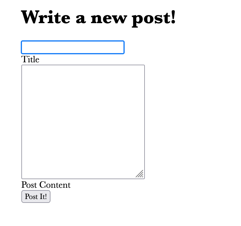 screenshot of the form working, but unstyled