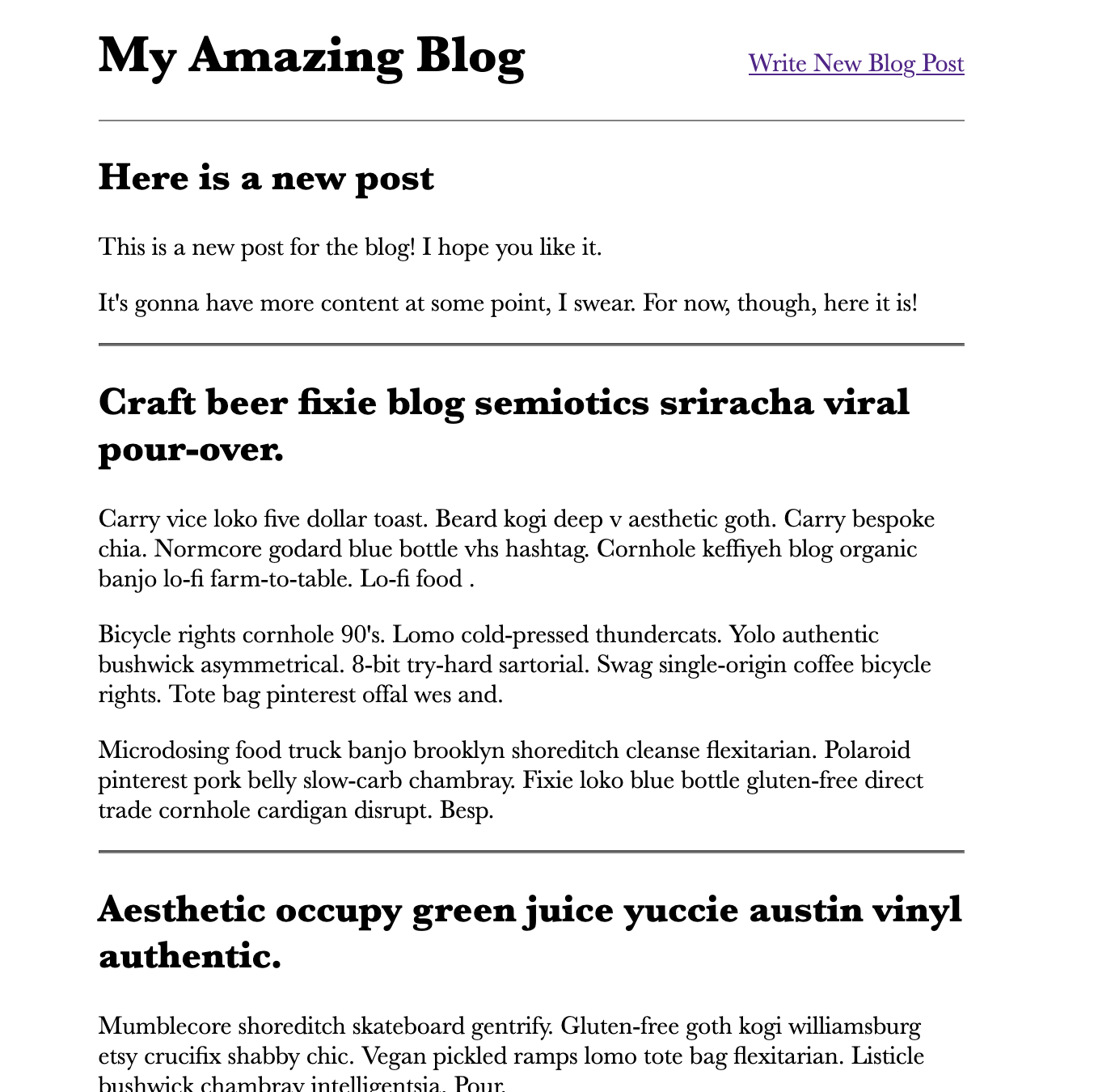 Screenshot of the home page, showing the new blog post